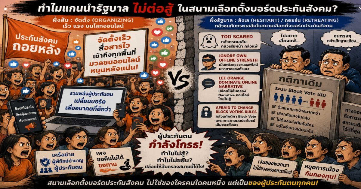 Block Vote บอร์ดประกันสังคม — ฝั่งส้มจัดตั้งเร็ว ฝั่งรัฐบาลถอยหลัง ผู้ประกันตนกำลังโกรธ