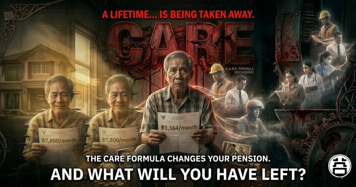 CARE Pension Formula: A Lifetime Is Being Taken Away — elderly man holding pension slip ฿1,164/month vs expected ฿7,800/month