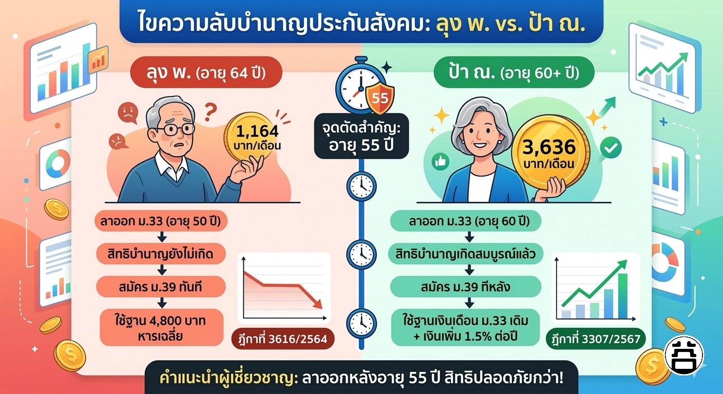 เปรียบเทียบบำนาญ ลุง พ. vs ป้า ณ. ฎีกา 3616/2564 และ 3307/2567
