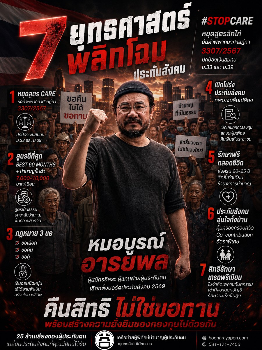 Infographic สรุป 7 ยุทธศาสตร์พลิกโฉมประกันสังคม หมอบูรณ์ อารยพล คืนสิทธิ์ไม่ใช่ขอทาน