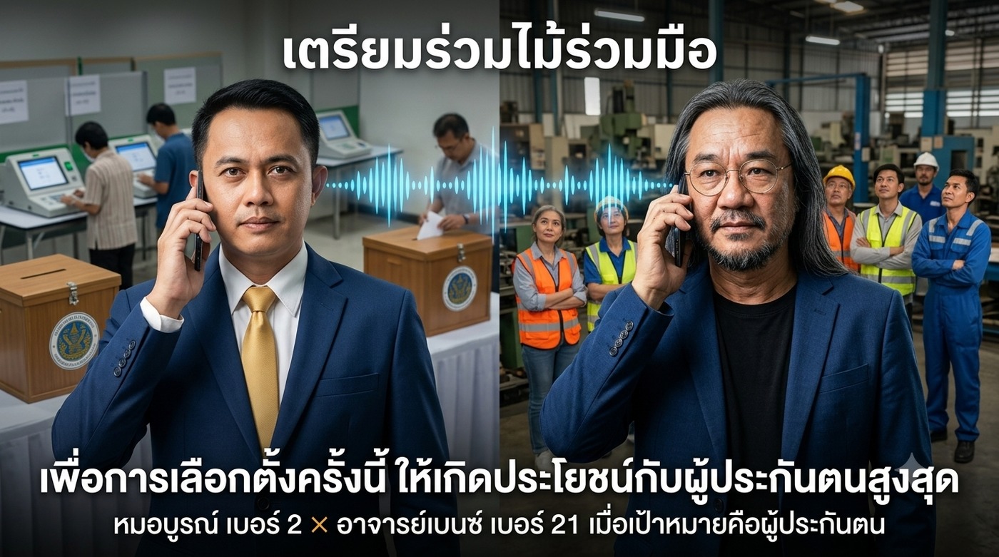 หมอบูรณ์เบอร์ 2 คุยโทรศัพท์กับอาจารย์เบนซ์ เบอร์ 21 เรื่องเลือกตั้งบอร์ดประกันสังคม 2569