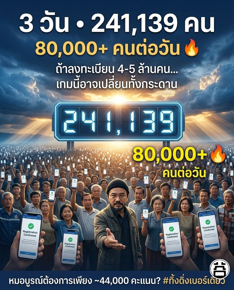 หมอบูรณ์ยืนนำหน้าผู้ประกันตน ถือมือถือยืนยันการลงทะเบียน 241139 คน 80000 คนต่อวัน ทิ้งดิ่งเบอร์เดียว
